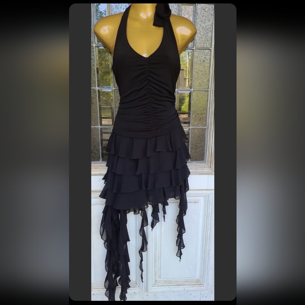 Vintage Cache asymmetrical ruffled/frilled Y2K dress size 2